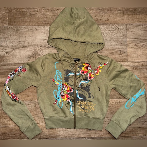 Ed Hardy Crop Zip-Up Hoodie - Picture 3 of 9